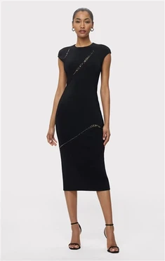 Glæsilegt svart stutt erma midi pils